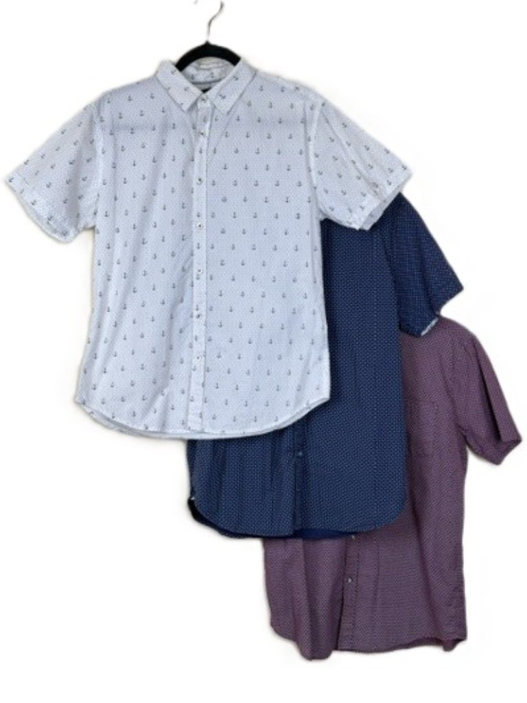 Euc Lot 3 Mixed Size S Mens Dress Shirts Short Sleeve Buttons Multi Color